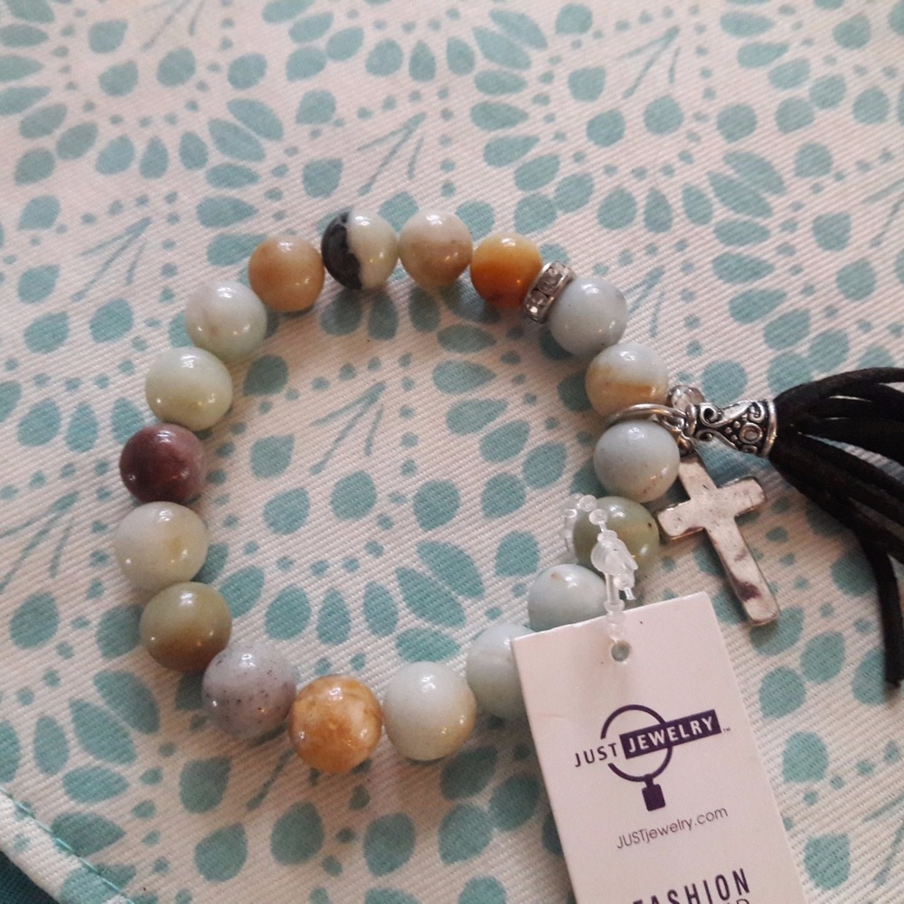 Earth tone bead bracelet with cross
